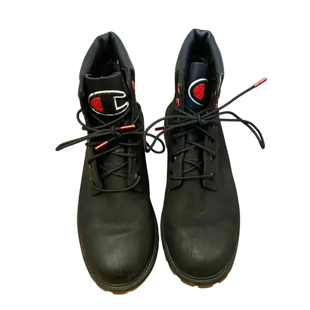 Timberland x Champion Black Boots Utility Winter Shoes Pimaloft Lace Up Size 5.5